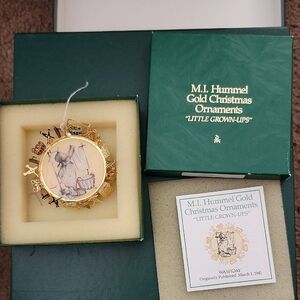 M.I. Hummel Little Grown-Ups Gold Christmas Ornament “Washday” w/ Box & Insert